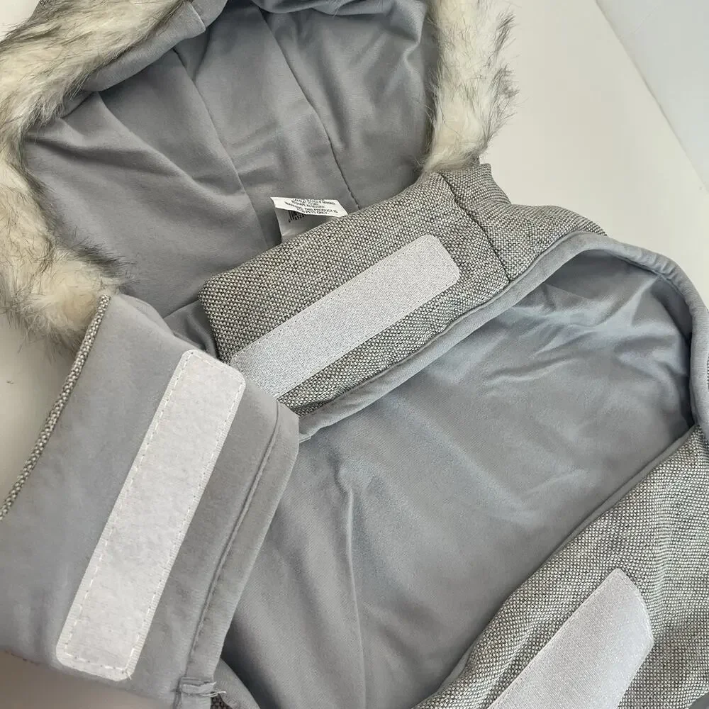 Boots & Barkley Hooded‎ Gray Vest Pet Apparel, Leg Hole Snaps Dog Puffer, Medium